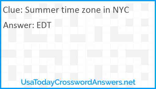 Summer time zone in NYC Answer