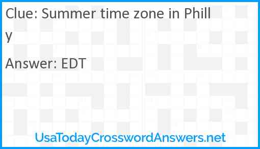 Summer time zone in Philly Answer