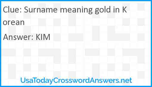 Surname meaning gold in Korean Answer