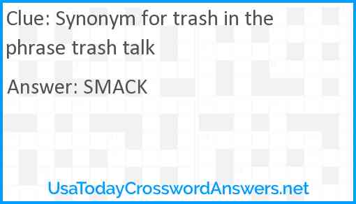 Synonym for trash in the phrase trash talk Answer