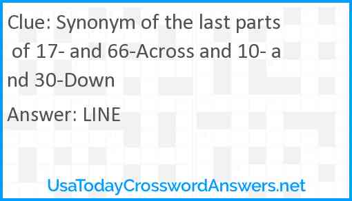 Synonym of the last parts of 17- and 66-Across and 10- and 30-Down Answer