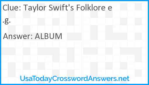 Taylor Swift's Folklore e.g. Answer