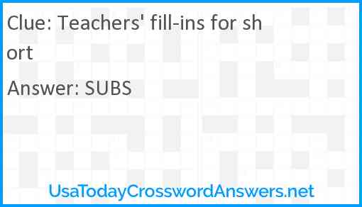 Teachers' fill-ins for short Answer