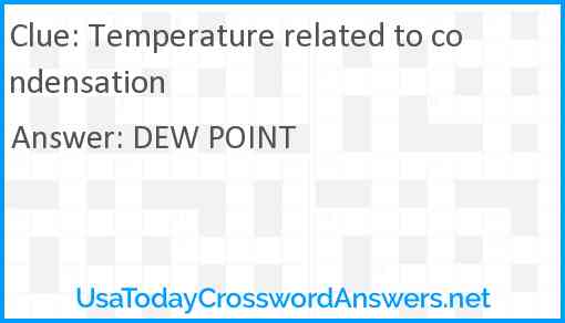 Temperature related to condensation Answer