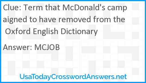 Term that McDonald's campaigned to have removed from the Oxford English Dictionary Answer
