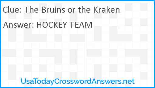 The Bruins or the Kraken Answer