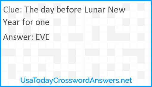 The day before Lunar New Year for one Answer