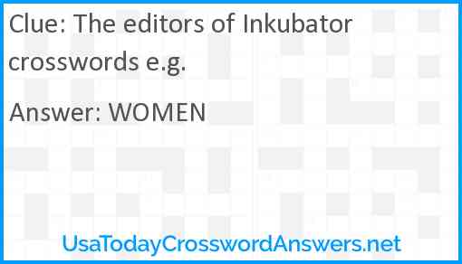 The editors of Inkubator crosswords e.g. Answer