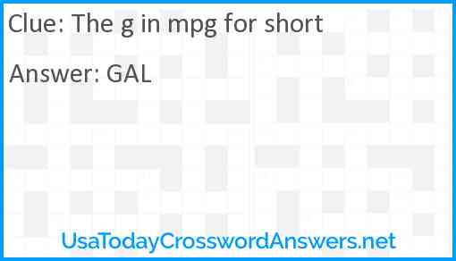 The g in mpg for short Answer