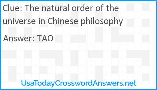 The natural order of the universe in Chinese philosophy Answer