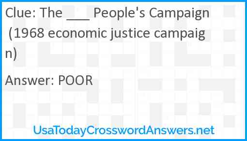 The ___ People's Campaign (1968 economic justice campaign) Answer