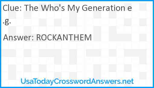 The Who's My Generation e.g. Answer