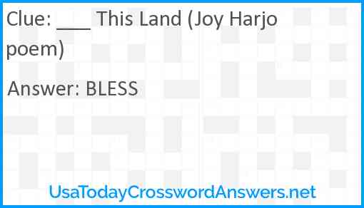 ___ This Land (Joy Harjo poem) Answer