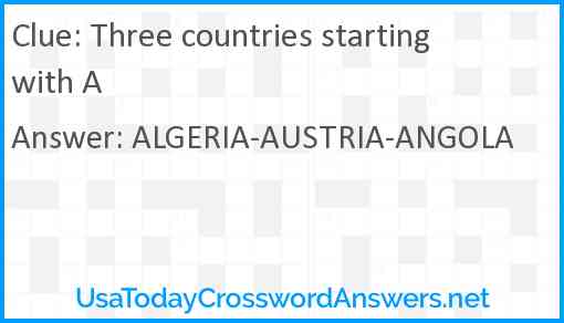 Three countries starting with A Answer