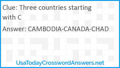 Three countries starting with C Answer
