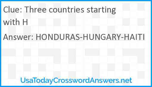 Three countries starting with H Answer
