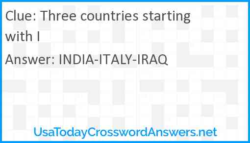 Three countries starting with I Answer