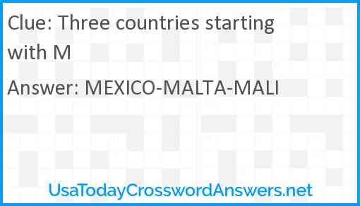 Three countries starting with M Answer