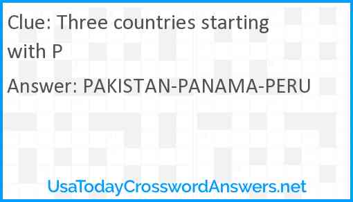 Three countries starting with P Answer