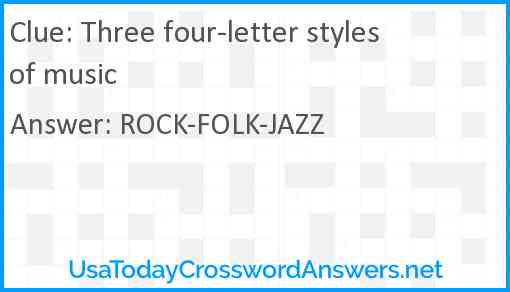 Three four-letter styles of music Answer
