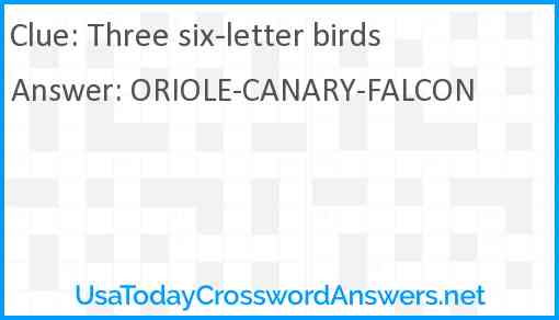 Three six-letter birds Answer