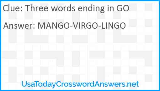 Three words ending in GO Answer