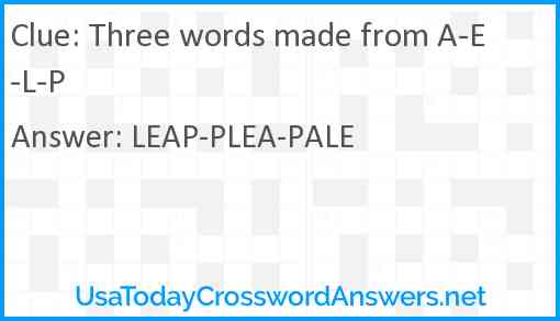 Three words made from A-E-L-P Answer