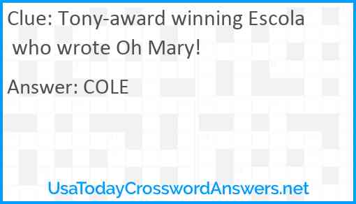Tony-award winning Escola who wrote Oh Mary! Answer