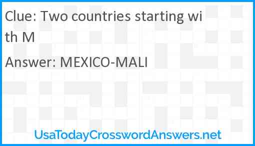 Two countries starting with M Answer