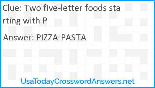Two five-letter foods starting with P Answer