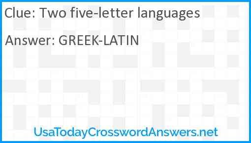 Two five-letter languages Answer