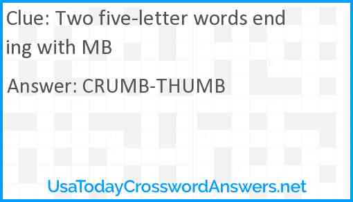 Two five-letter words ending with MB Answer