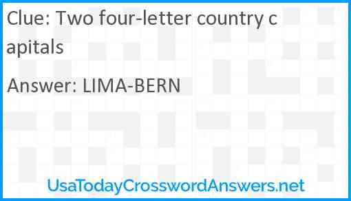 Two four-letter country capitals Answer