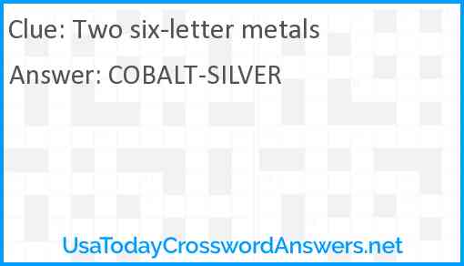 Two six-letter metals Answer