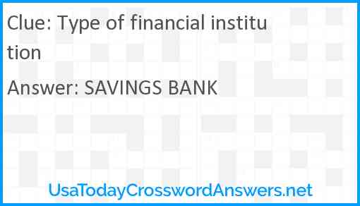 Type of financial institution Answer