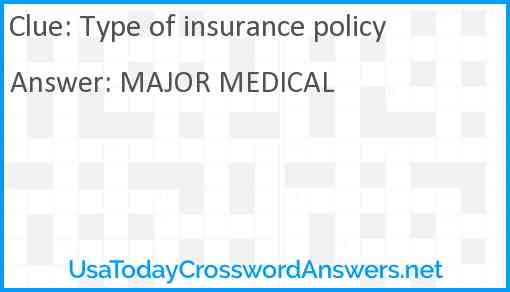 Type of insurance policy Answer