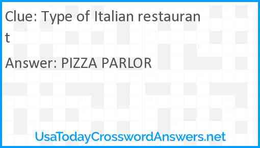 Type of Italian restaurant Answer