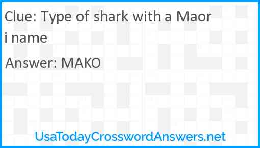 Type of shark with a Maori name Answer