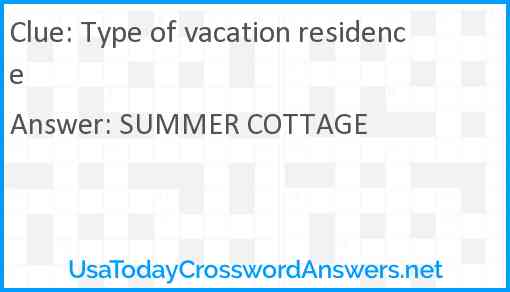 Type of vacation residence Answer