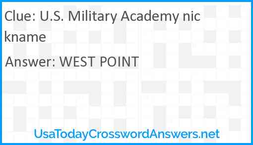 U.S. Military Academy nickname Answer