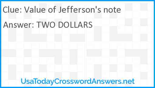 Value of Jefferson's note Answer