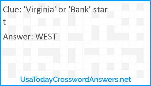 'Virginia' or 'Bank' start Answer