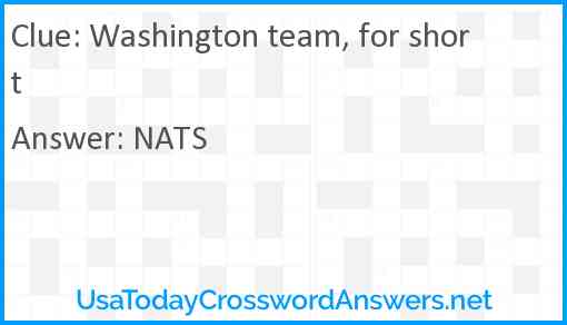Washington team, for short Answer