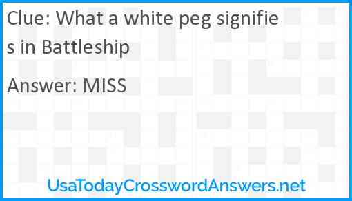 What a white peg signifies in Battleship Answer