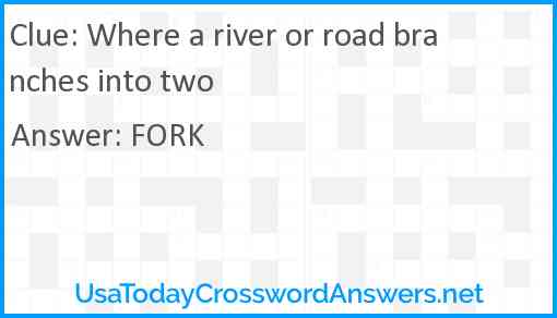 Where a river or road branches into two Answer