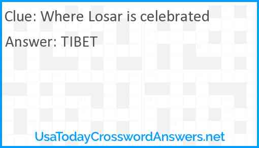 Where Losar is celebrated Answer
