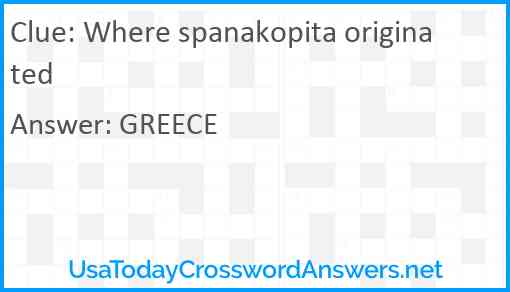 Where spanakopita originated Answer