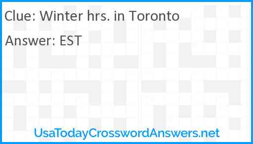 Winter hrs. in Toronto Answer