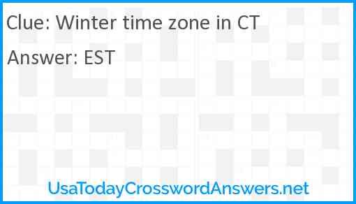 Winter time zone in CT Answer