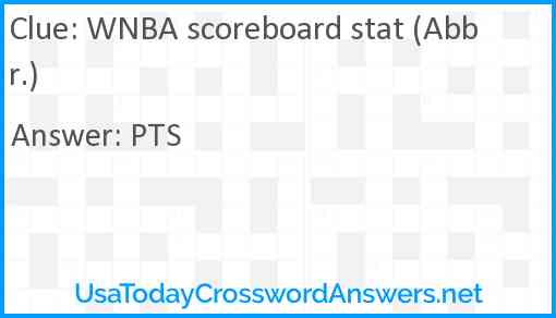 WNBA scoreboard stat (Abbr.) Answer
